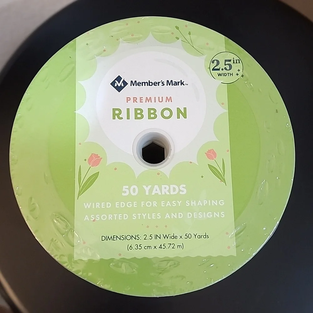 NEW 3 Rolls WELCOME Member's Mark Premium Wire-Edged Ribbon 2-1/2